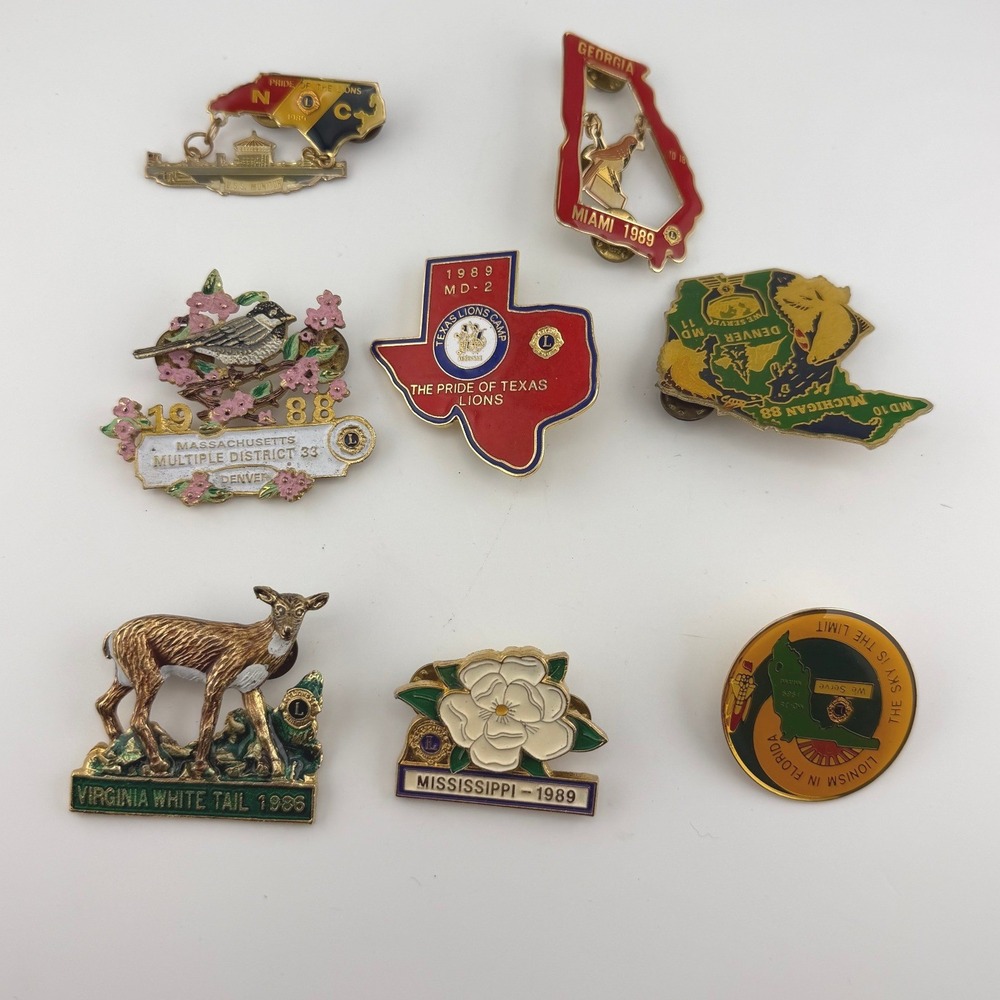 Lions Club Vintage Enamel Pin Lot of 8 Lapels Multicolor 1980s United‎ States